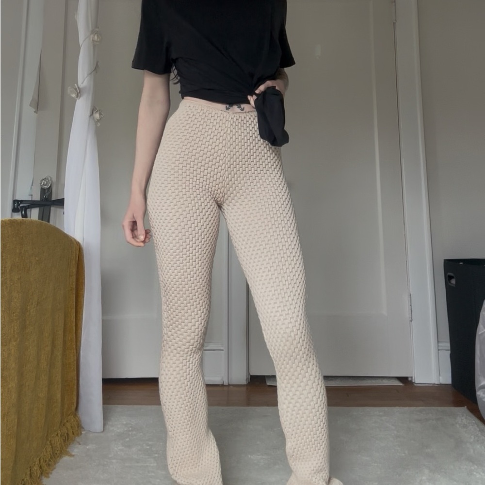Maniere De Voir Cream Textured Knit Skinny Pants